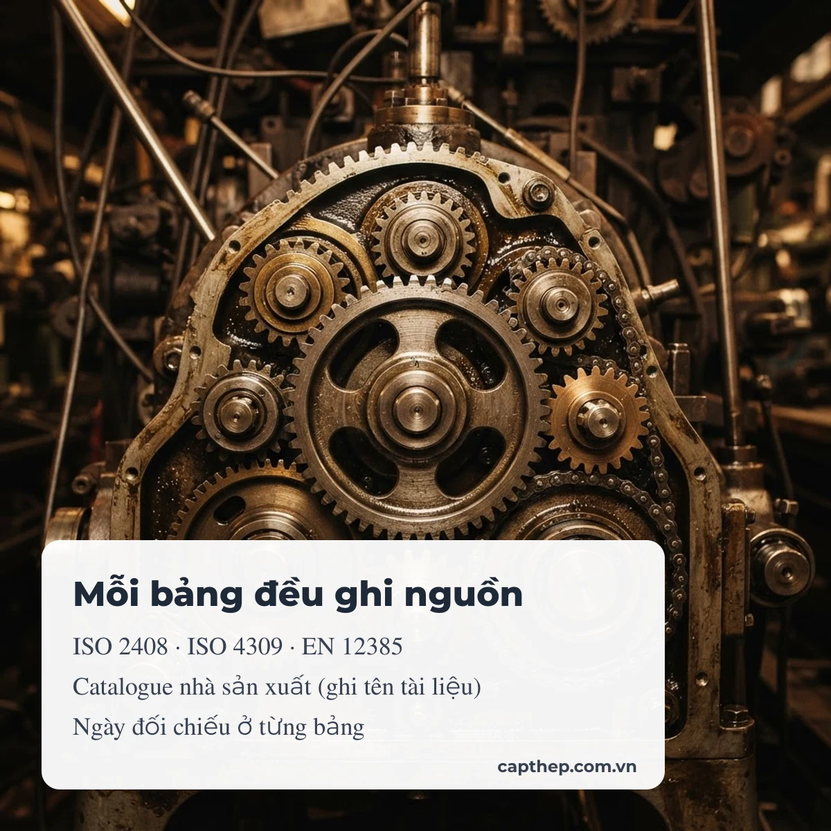 Mỗi bảng tra trên Cáp Thép ghi nguồn tiêu chuẩn hoặc tài liệu gốc kèm ngày đối chiếu