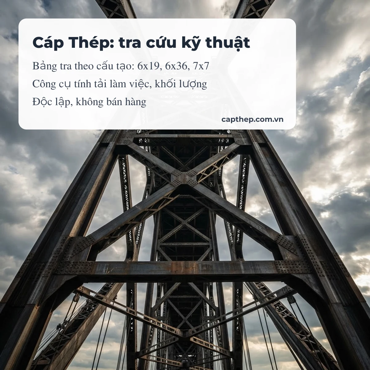 Cáp Thép là trang tra cứu kỹ thuật độc lập về cáp thép, không bán hàng