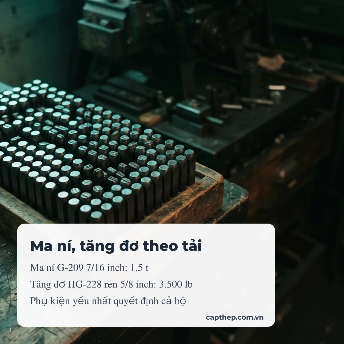 Ma ní và tăng đơ chọn theo tải làm việc