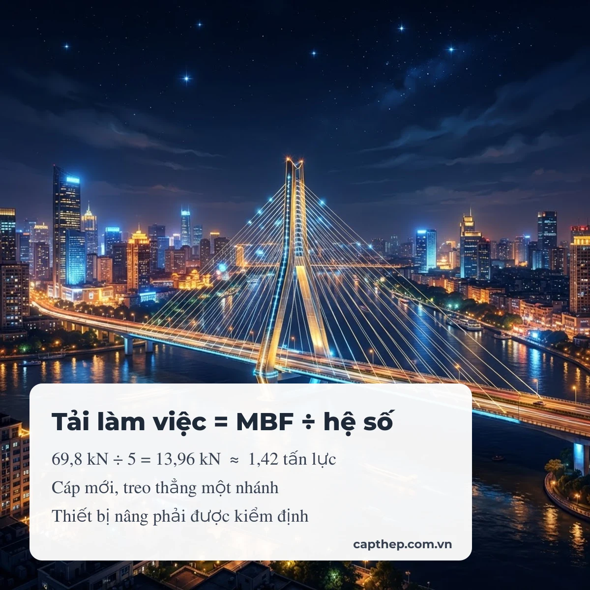 Máy tính tải làm việc cáp thép theo hệ số an toàn